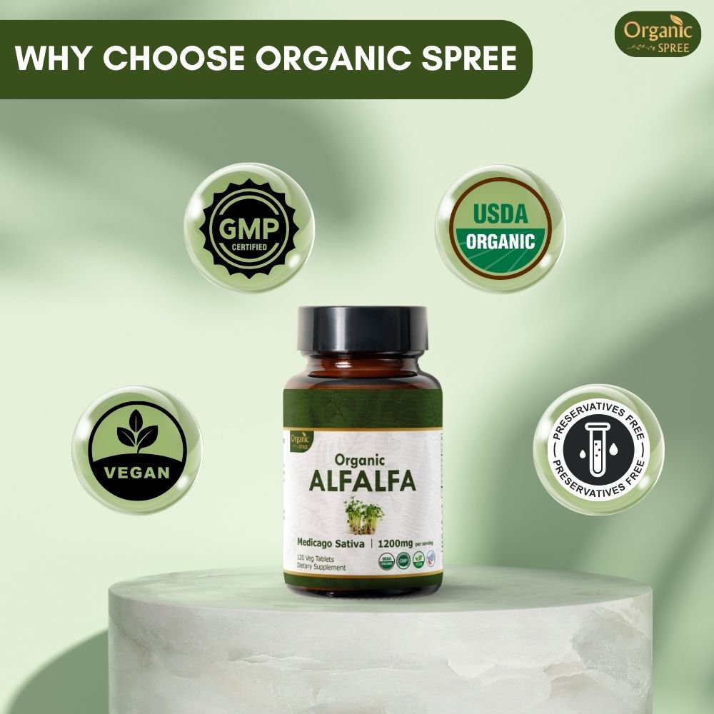 Organic Spree Alfalfa 90 Tablets - Superfood Supplement with Vitamins and Minerals | USDA Organic Certified