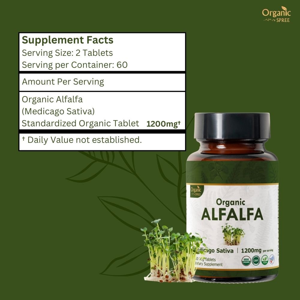 Organic Spree Alfalfa 90 Tablets - Superfood Supplement with Vitamins and Minerals | USDA Organic Certified