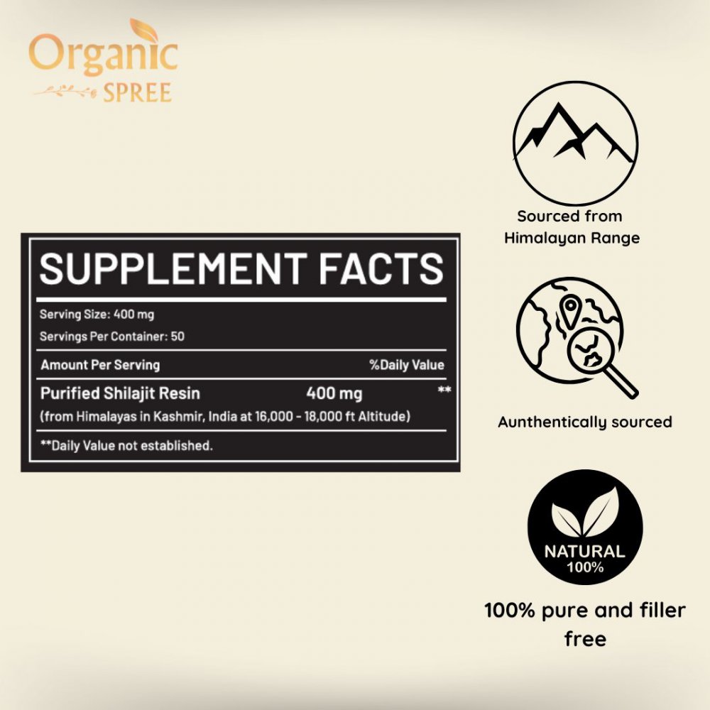 Organic Spree Himalayan Shilajit Resin 20gm | Supports Energy, Recovery, Immune Function, and Overall Health.